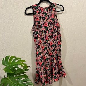 J. Cree Mercantile Multi-Color Neon Floral Ruched Dress Pleated Skirt Size 6